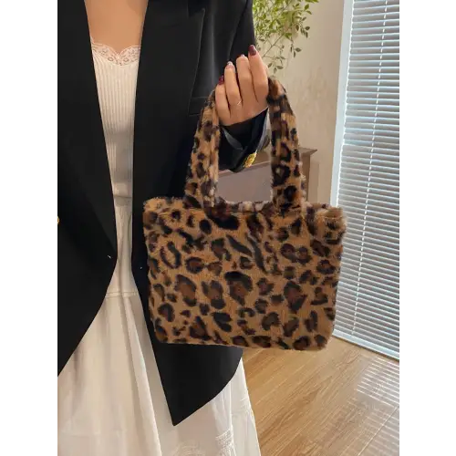 Fuzzy Leopard Fluff Handbag for Stylish Adventures