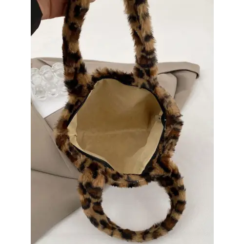 Fuzzy Leopard Fluff Handbag for Stylish Adventures