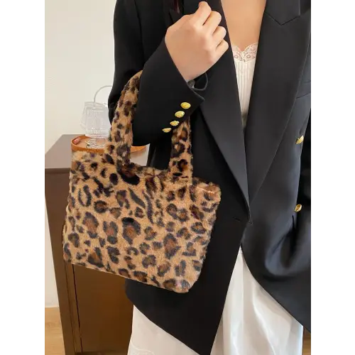 Fuzzy Leopard Fluff Handbag for Stylish Adventures