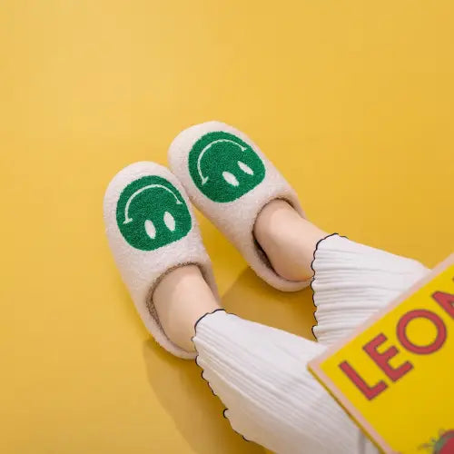 Fuzzy Melody Smiley Face Slippers for Ultimate Comfort