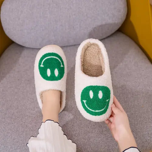 Fuzzy Melody Smiley Face Slippers for Ultimate Comfort