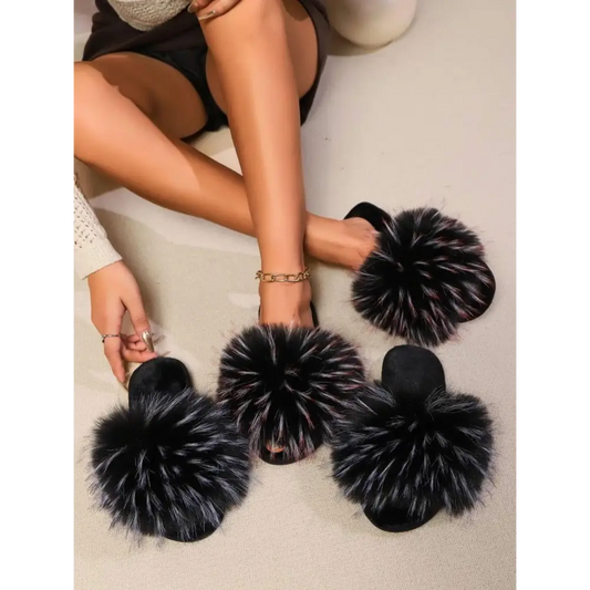 Fuzzy Open Toe Flat Sandals - CM Fashion