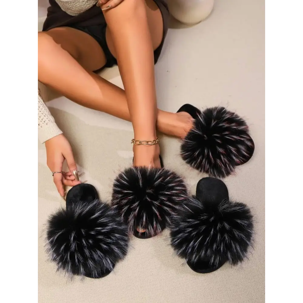 Fuzzy Open Toe Flat Sandals