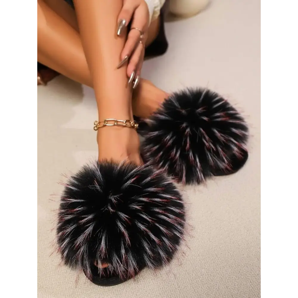 Fuzzy Open Toe Flat Sandals