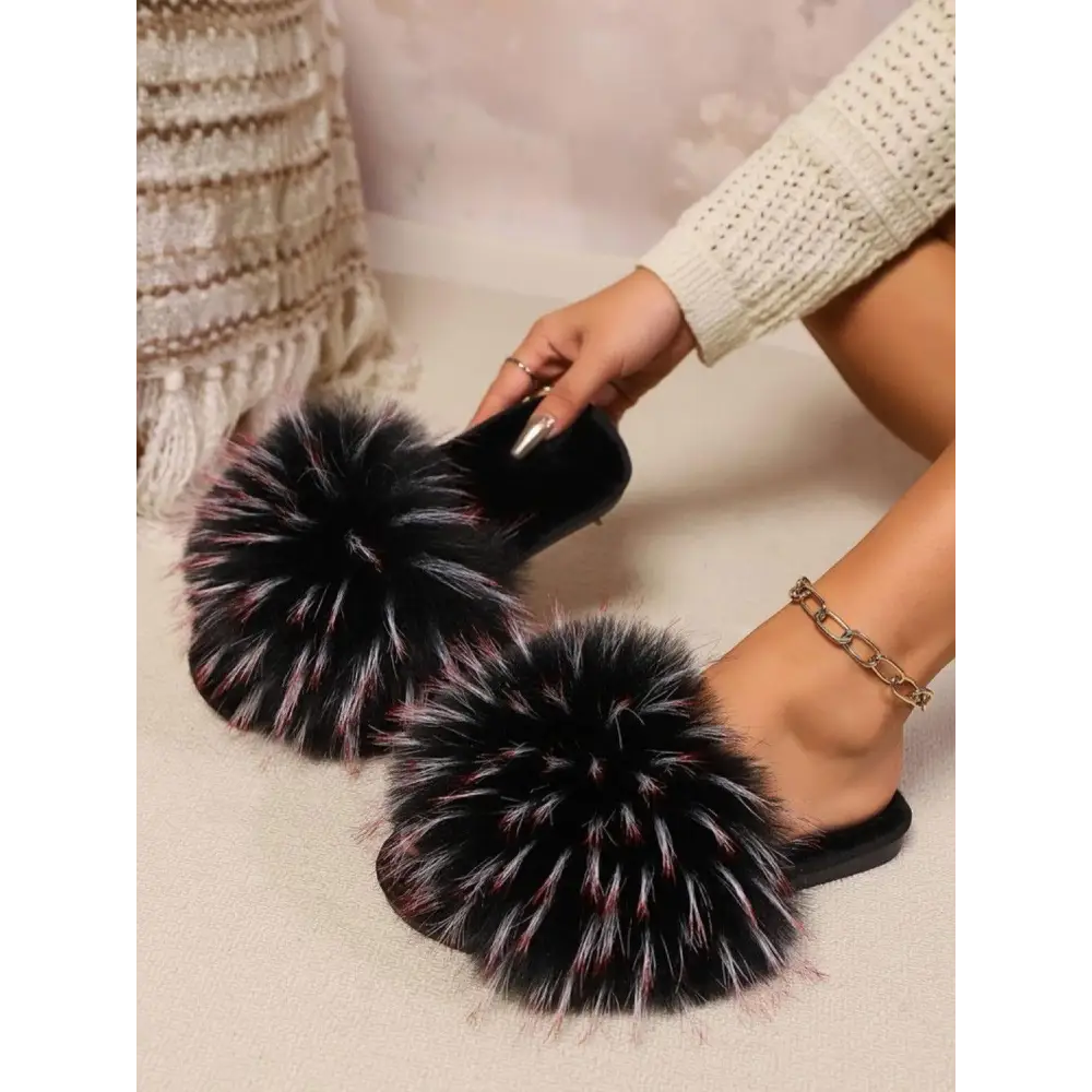 Fuzzy Open Toe Flat Sandals