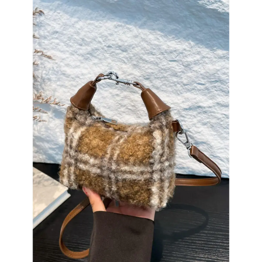 Fuzzy Polyester Mini Handbag with Zipper - CM Fashion