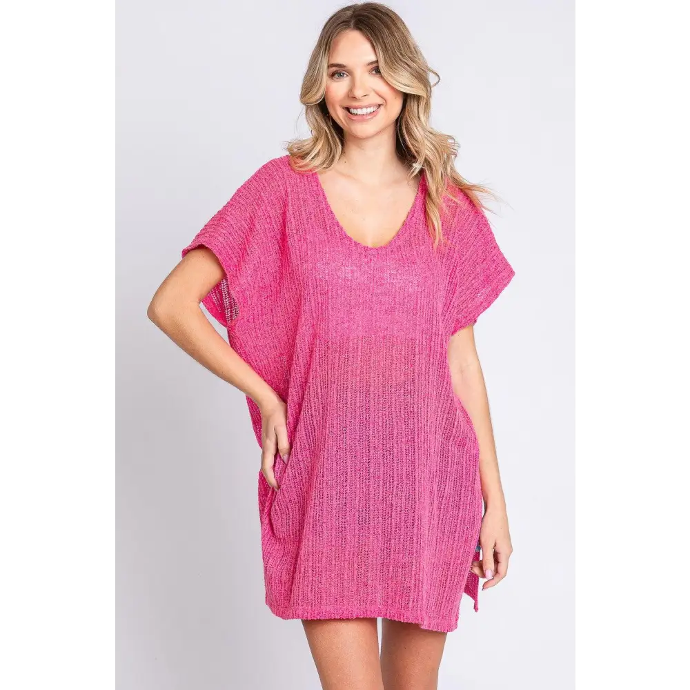 GeeGee Short Sleeve Side Slit Knit Cover Up Dress