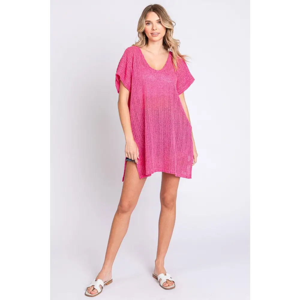 GeeGee Short Sleeve Side Slit Knit Cover Up Dress