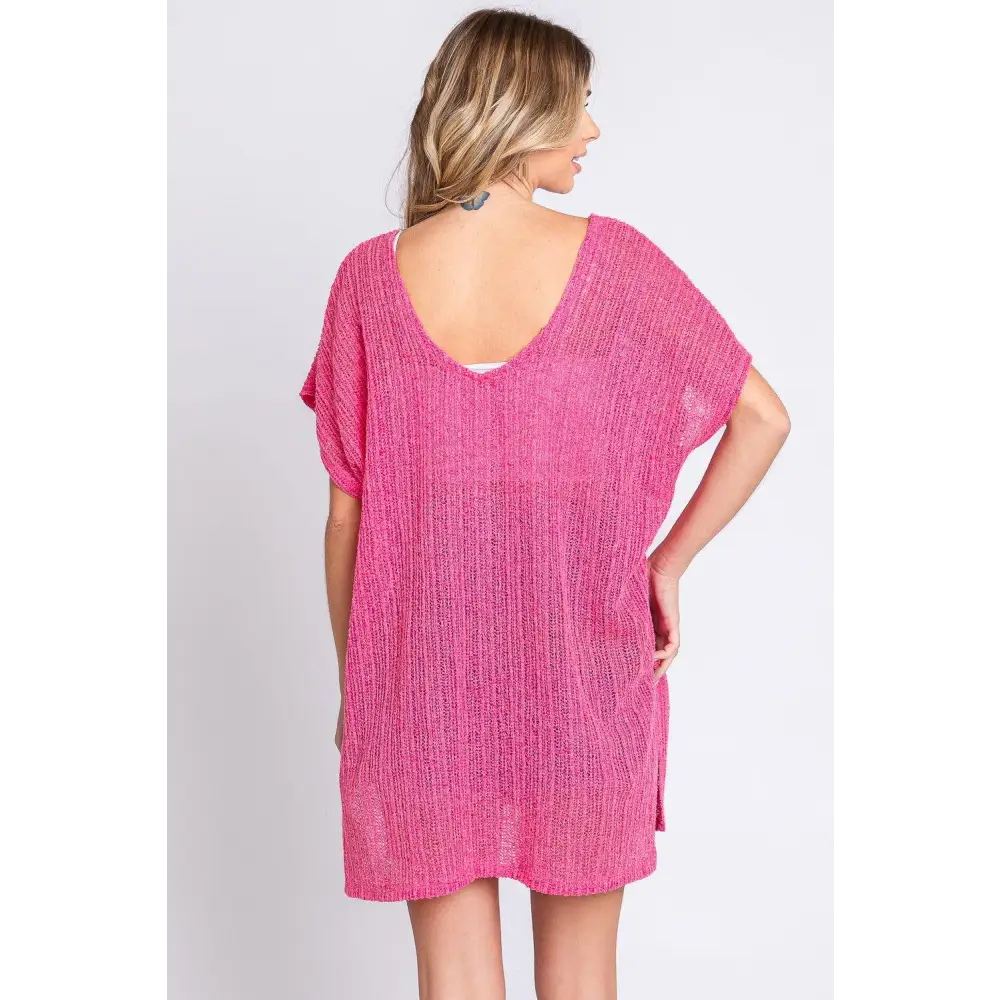 GeeGee Short Sleeve Side Slit Knit Cover Up Dress