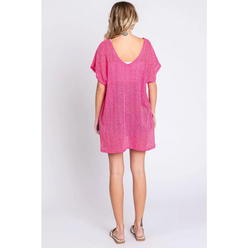 GeeGee Short Sleeve Side Slit Knit Cover Up Dress