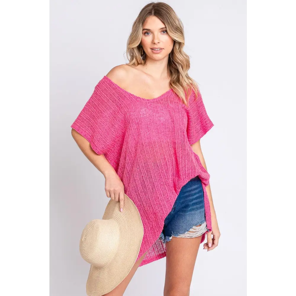 GeeGee Short Sleeve Side Slit Knit Cover Up Dress