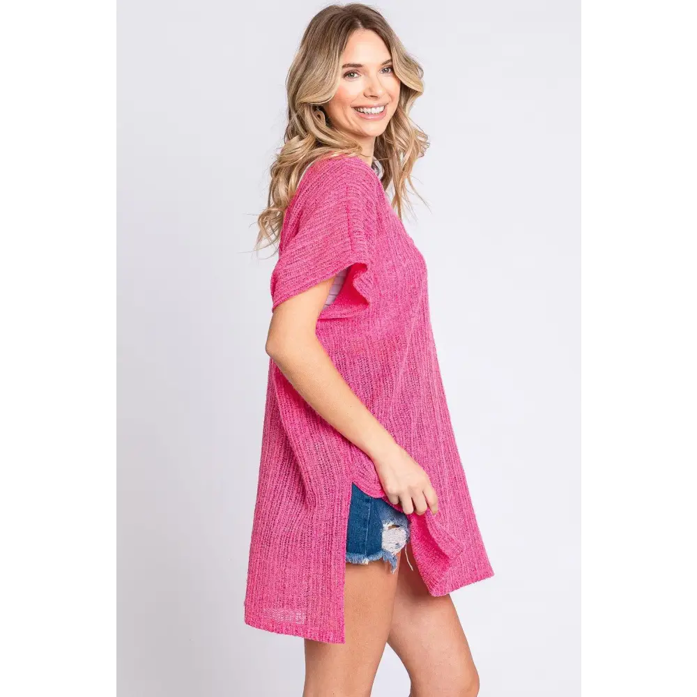 GeeGee Short Sleeve Side Slit Knit Cover Up Dress