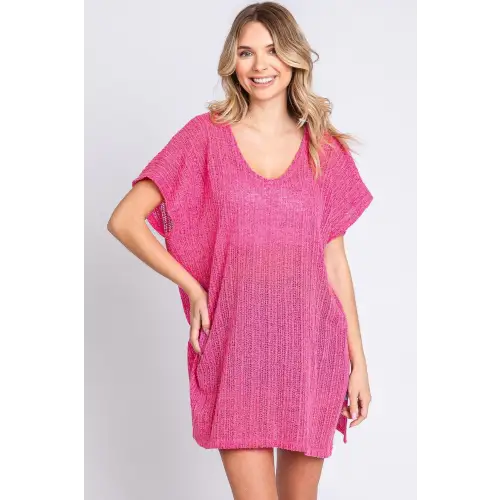 GeeGee Short Sleeve Side Slit Knit Cover Up Dress - CM Fashion