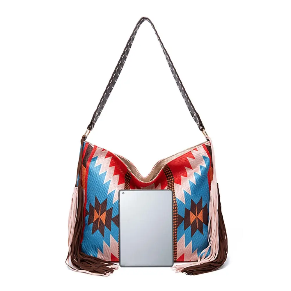 Trendy Geometric Canvas Tote Bag with Southwestern Flair