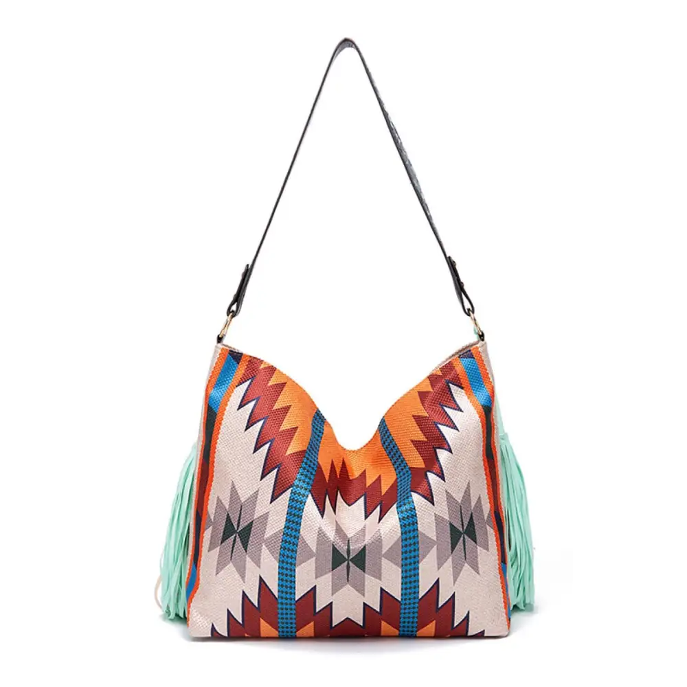 Trendy Geometric Canvas Tote Bag with Southwestern Flair