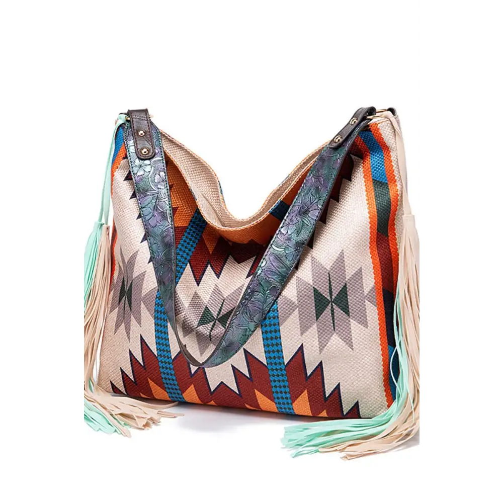 Trendy Geometric Canvas Tote Bag with Southwestern Flair