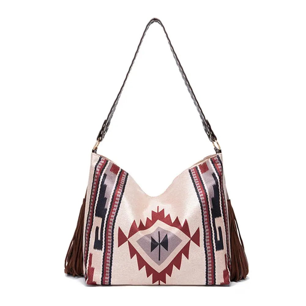 Trendy Geometric Canvas Tote Bag with Southwestern Flair