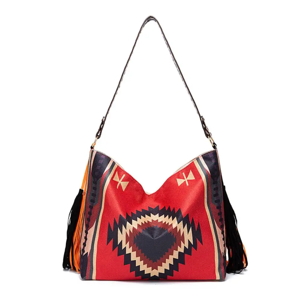 Trendy Geometric Canvas Tote Bag with Southwestern Flair