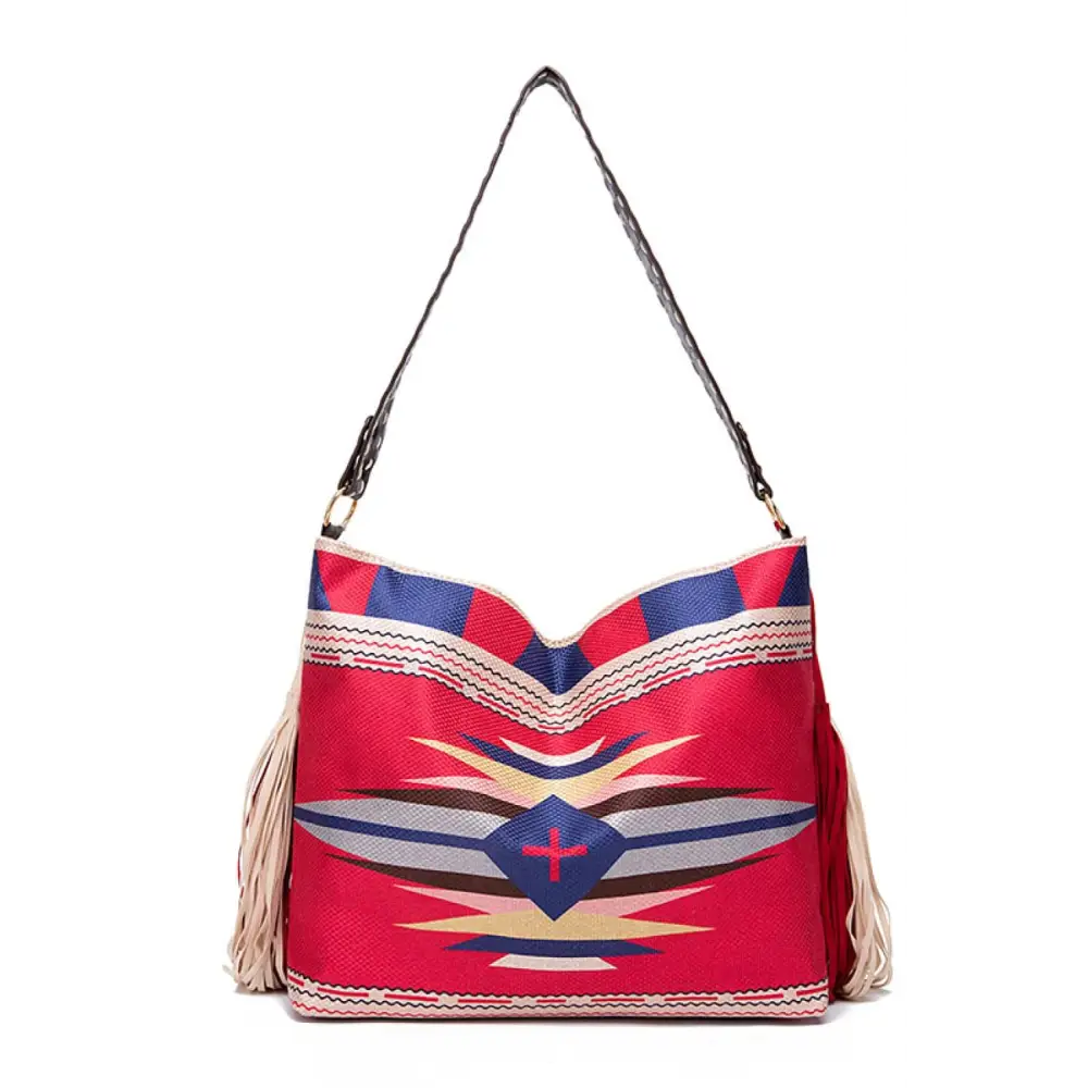 Trendy Geometric Canvas Tote Bag with Southwestern Flair