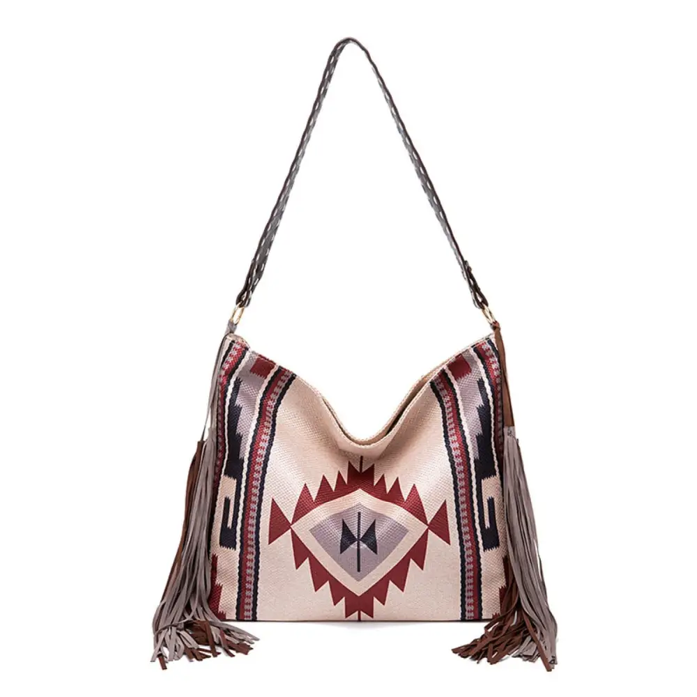 Trendy Geometric Canvas Tote Bag with Southwestern Flair