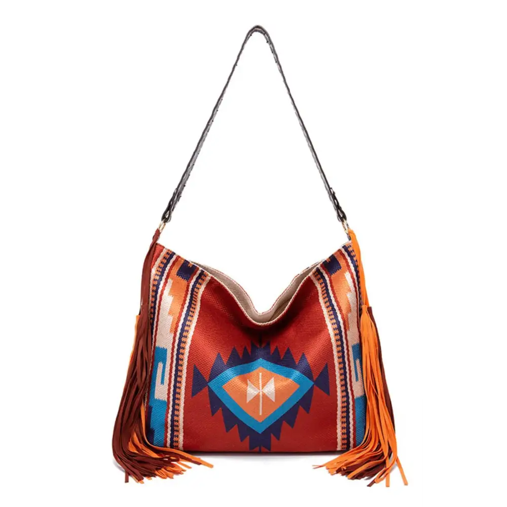 Trendy Geometric Canvas Tote Bag with Southwestern Flair