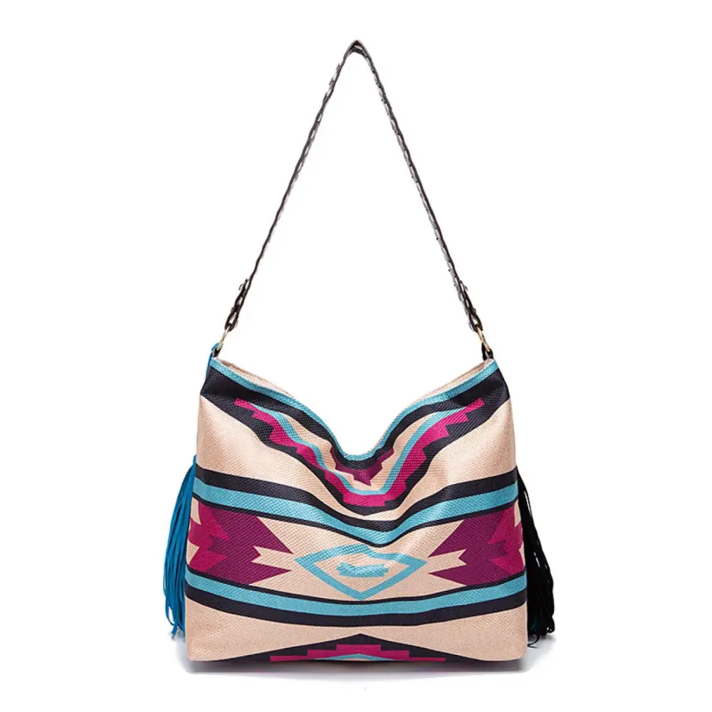 Trendy Geometric Canvas Tote Bag with Southwestern Flair