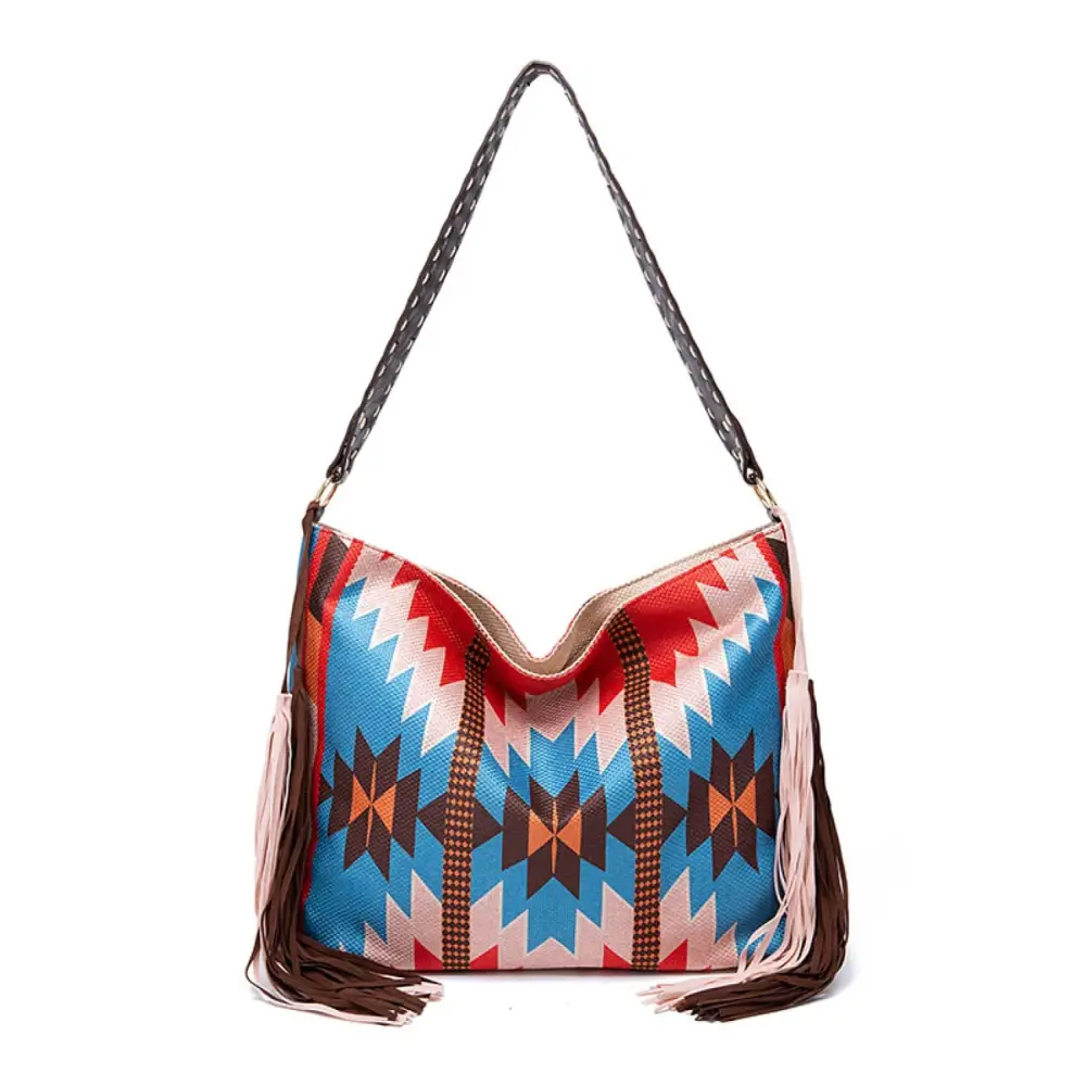 Trendy Geometric Canvas Tote Bag with Southwestern Flair