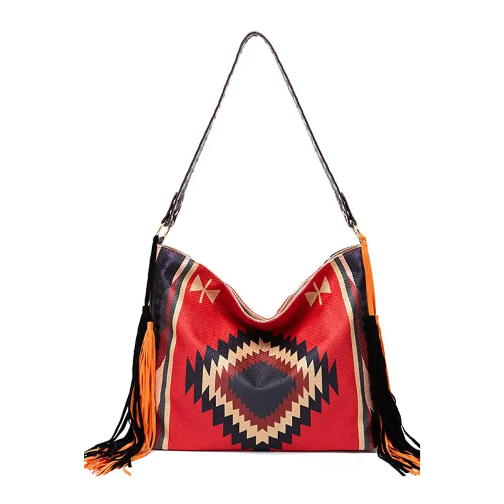 Trendy Geometric Canvas Tote Bag with Southwestern Flair