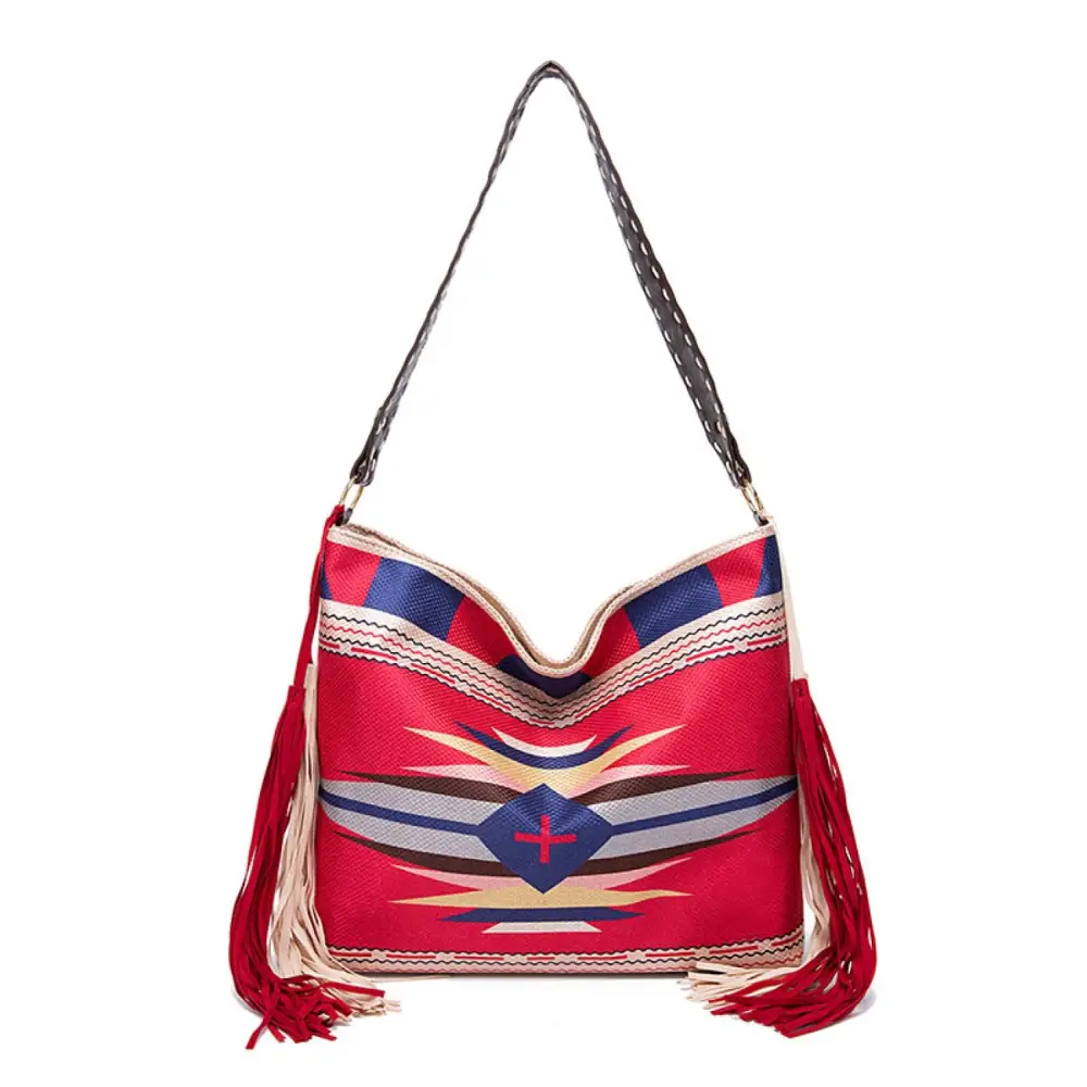 Trendy Geometric Canvas Tote Bag with Southwestern Flair