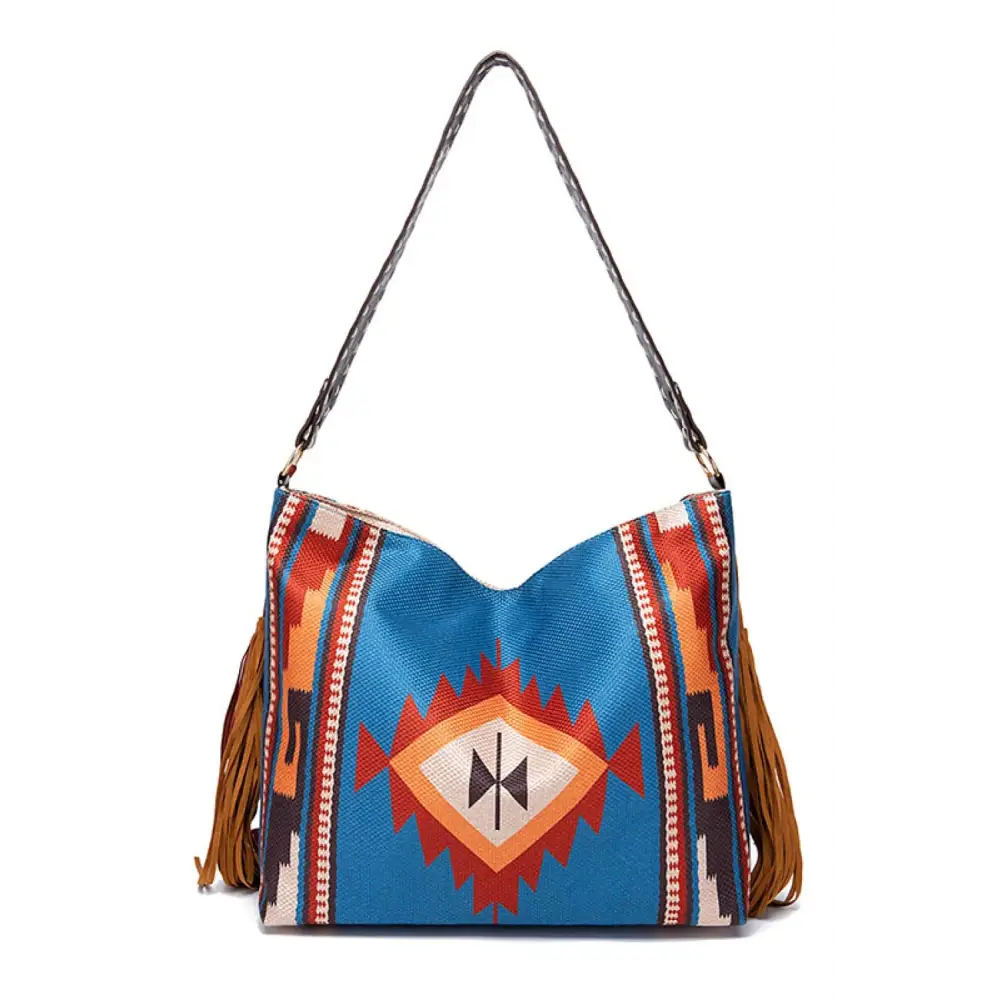 Trendy Geometric Canvas Tote Bag with Southwestern Flair