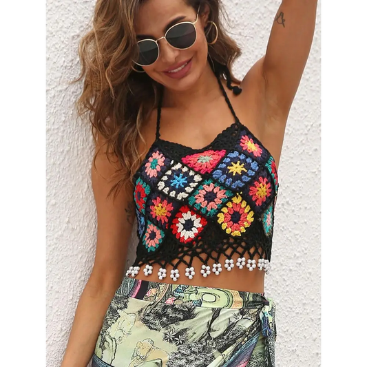 Geometric Halter Neck Swim Top - CM Fashion