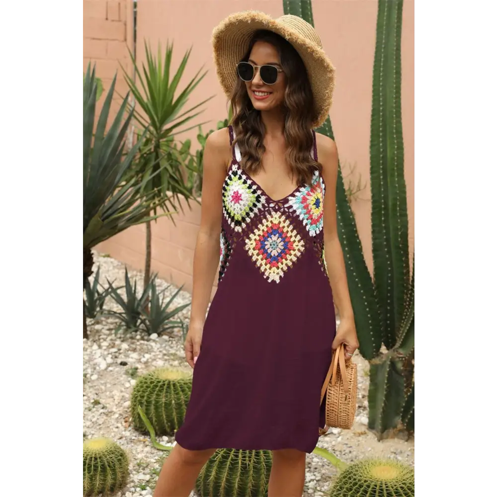 Stunning Geometric V-Neck Spaghetti Strap Beach Cover Up