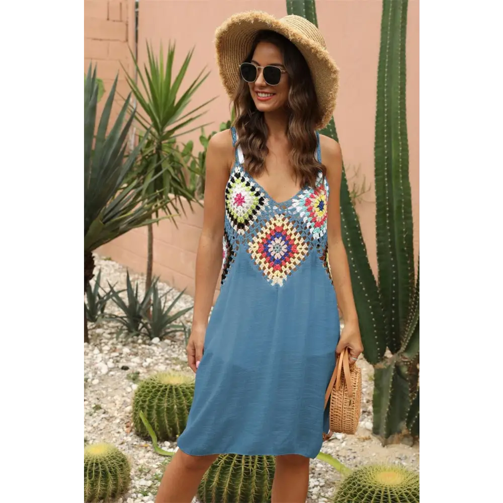 Stunning Geometric V-Neck Spaghetti Strap Beach Cover Up