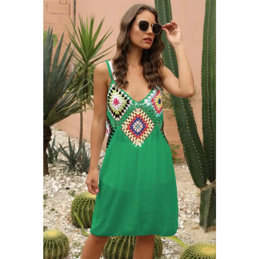 Stunning Geometric V-Neck Spaghetti Strap Beach Cover Up