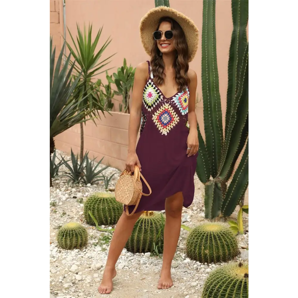 Stunning Geometric V-Neck Spaghetti Strap Beach Cover Up