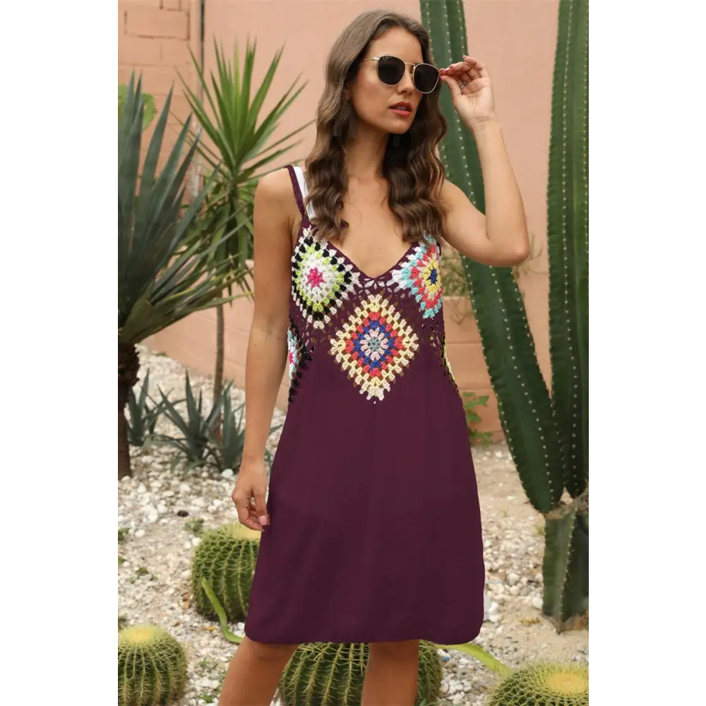 Stunning Geometric V-Neck Spaghetti Strap Beach Cover Up