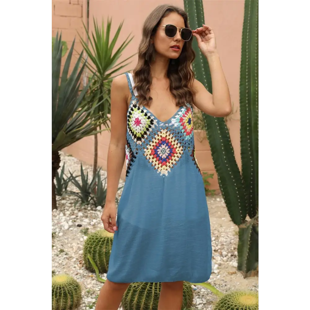 Stunning Geometric V-Neck Spaghetti Strap Beach Cover Up