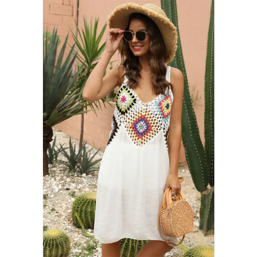 Stunning Geometric V-Neck Spaghetti Strap Beach Cover Up