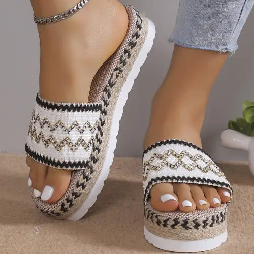 Geometric Weave Platform Sandals - CM Fashion