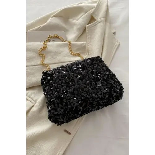 Glamorous Sequin Removable Strap Shoulder Bag with Gold Chain