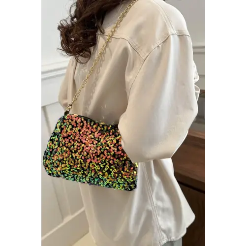 Glamorous Sequin Removable Strap Shoulder Bag with Gold Chain