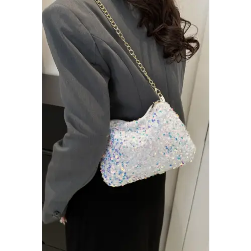 Glamorous Sequin Removable Strap Shoulder Bag with Gold Chain