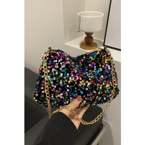 Glamorous Sequin Removable Strap Shoulder Bag with Gold Chain