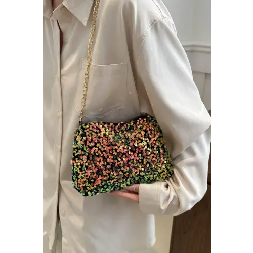 Glamorous Sequin Removable Strap Shoulder Bag with Gold Chain