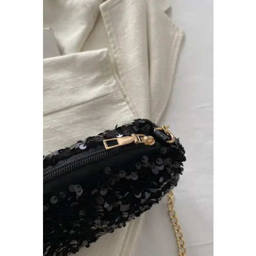 Glamorous Sequin Removable Strap Shoulder Bag with Gold Chain