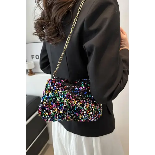 Glamorous Sequin Removable Strap Shoulder Bag with Gold Chain