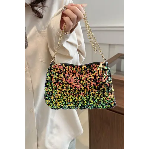 Glamorous Sequin Removable Strap Shoulder Bag with Gold Chain