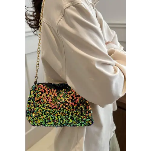 Glamorous Sequin Removable Strap Shoulder Bag with Gold Chain
