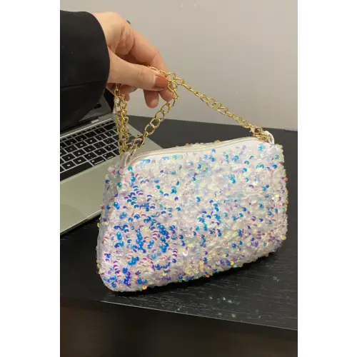 Glamorous Sequin Removable Strap Shoulder Bag with Gold Chain