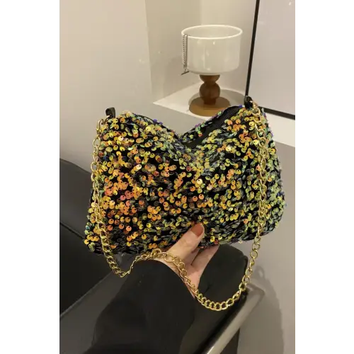 Glamorous Sequin Removable Strap Shoulder Bag with Gold Chain